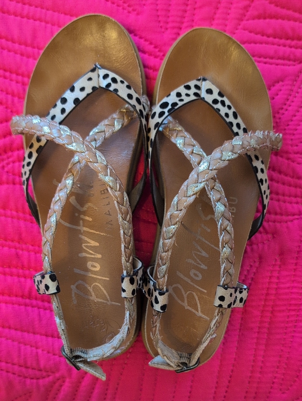 Blowfish Braided Metallic and Cheetah-Print Strappy Sandals
